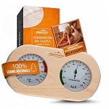 ALPENHAUCH Termometro da sauna igrometro in legno [funzione 2 in 1] – Termometro da sauna particolarmente preciso con vetro temperato – Calibrazione automatica – Elegante accessorio per sauna –