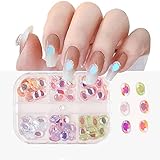 Flywindy 3D Cute Aurora Nail Charms Resin AB Nail Art Rhinestones Ellipse Diamond Shaped 3D Geometri