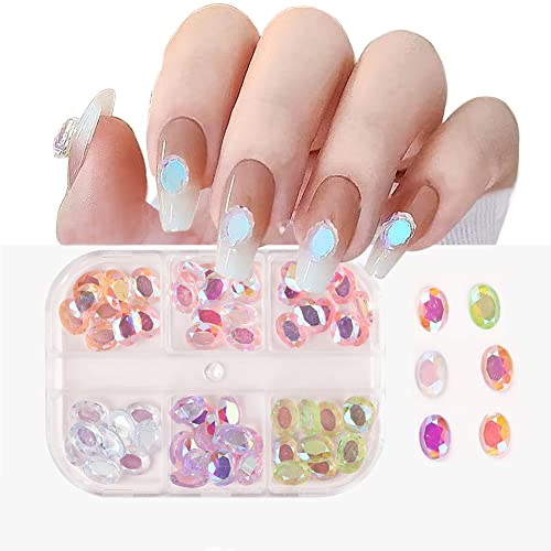Flywindy 3D Cute Aurora Nail Charms Resin Ab Nail Art Rhinestones Ellipse Diamond Shaped 3D Geometric Nail Gems Crystal Rhinestones Of Nail Art Decorations Flat Nail Jewelry Accessories (Rhombus) #TOP5
