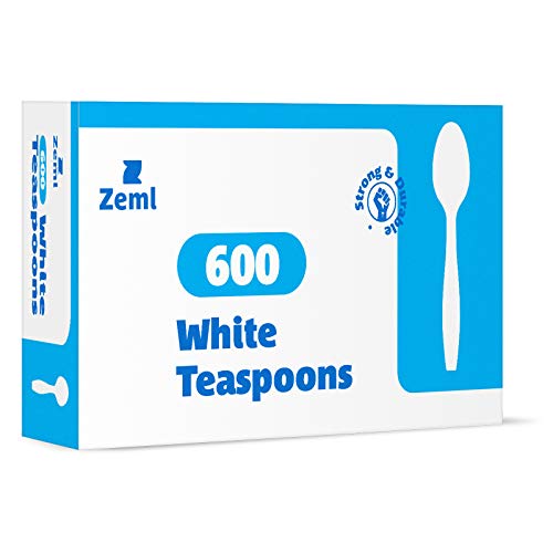 ZEML 600 Medium-Weight Disposable Plastic Tea Spoons -White