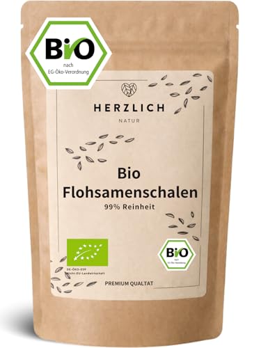 Bio Flohsamenschalen 1000g | 99% Reinheit - Indische Flohsamenschalen - Ballaststoffreich, Laborgeprüft - Perfekt für Verdauung, Müsli, Joghurt, Backen | Zertifizierte Bio-Qualität | Herzlich Natur