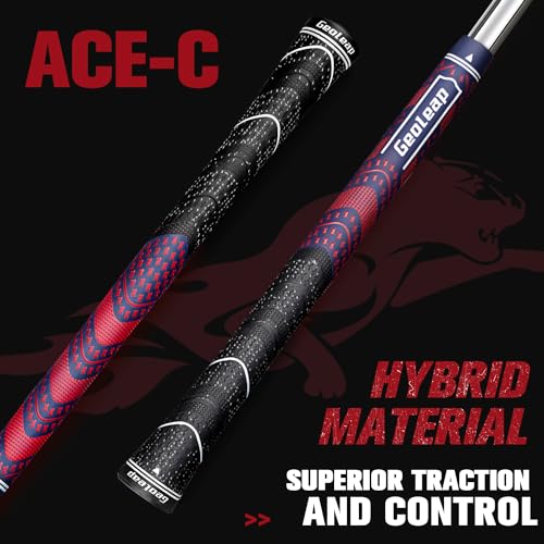 Geoleap Golf Grips Set of 13- Cord Rubber Compound Material, Hybrid Golf Club Grips, All Weather Performance. (Navy Blue Red, Midsize) — view 2