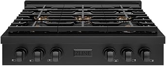 ZLINE 36 in. Paramount Gas Rangetop with 6 Burner DuoProTM Cooktop in Black Stainless Steel PSRTB-36