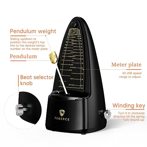 TERENCE Mechanical Metronome Metronomes for Piano Guitar Drum Violin and Other Instruments Metronomes for Beginner Adults and Kids(Black)