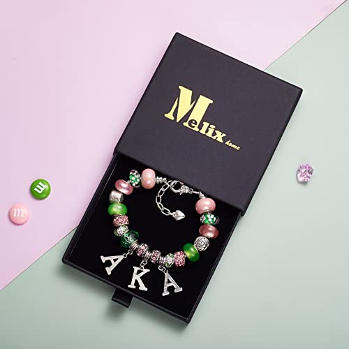 Melix Home Sorority Gifts For Women Paraphernalia Sorority Bracelet Pink And Green Jewelry Greek Crystal Charm #TOP5