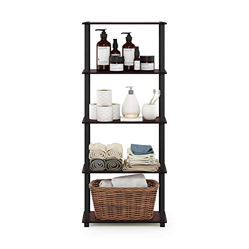 Image of Furinno Turn-N-Tube 5-Tier Multipurpose Shelf / Display Rack / Storage Shelf / Bookshelf, Square Tubes, Dark Cherry /Black