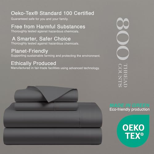 Full Size Bed Sheets Egyptian Cotton 4 Piece 800 Thread Count 100% Egyptian Cotton- Extra Long-Staple, Fits Mattress Upto 16'' Deep Pocket, Sateen Weave, Soft Cotton Bed Sheets (Elephant Grey) - Image 6