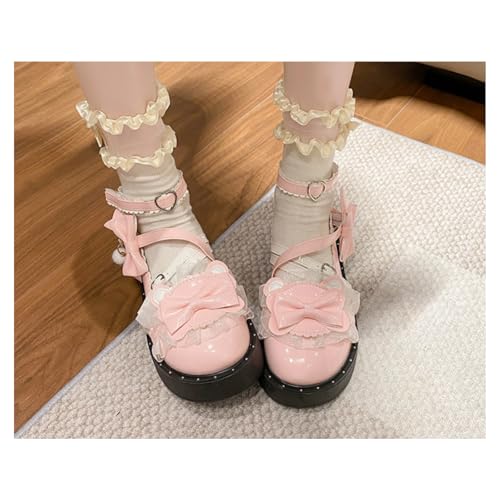 ZQW Women's Kawaii Cute Lolita Y2K Aesthetic Block Heel Mary Jane Shoes Lace Chunky Wedges Casual Sweet Platform Pumps3