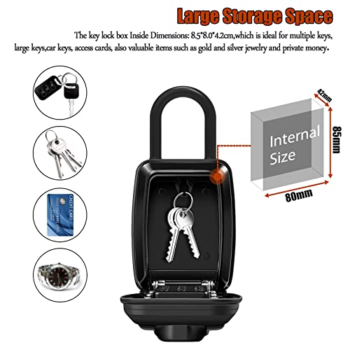 Extra Large Key Storage Box,10-Digit Push-Button Combination Key Box With Waterproof Cover,Hanging Key Security Lock Box For Lever Handle Doorknob Fence,Share & Secure Keys For Home,Office,Garage Etc #TOP4