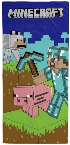 Jay Franco Minecraft Kids Bath Pool Beach Towel - Super Soft & Absorbent 100% Cotton Towel, Measures 28 x 58