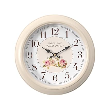 Abdurey Sweet French Rose Style Wall Clock, Battery Operated Silent, Creamy White Decorative Wall