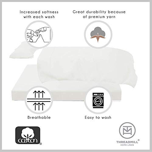 Threadmill Egyptian Cotton Twin Xl Sheet Set | 100% Certified Egyptian Cotton Sheets For Twin Xl Size Bed | Sateen Twin Xl Bed Sheets Set Deep Pocket | Soft Hotel 3-Piece Cooling Sheet Set | White #TOP4