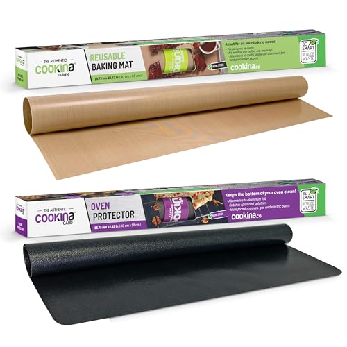 COOKINA 2 Pack 100% Non-Stick Cooking Mats, Baking Sheet and Oven Protector Combo Pack, 40 x 60 cm and 40 x 58 cm Reusable Durable Sheets, Tan and Black, (Web CG) by Cookina - Used condition - CA$12.34