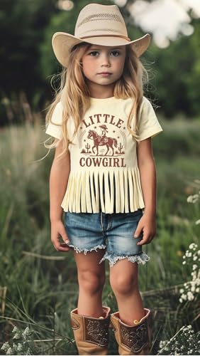 Image of Girls Western Shirt Cowgirls Embroidered Country Concert T Shirt Graphic Horseback Rider Tassel Fringe Tee Tops