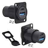 PENGLIN 2PCS Dual USB Panel Mount Adapter,USB-C 3.1 & USB 3.0 Female to Female Connector,USB A & Type C Feedthrough Bulkhead Socket for Car/Home/Industrial Use