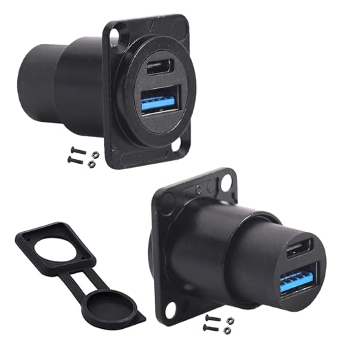 PENGLIN 2PCS Dual USB Panel Mount Adapter USB-C 3.1 & USB 3.0 Female to Female Connector USB A & Type C Feedthrough Bulkhead Socket for Car/Home/Industrial Use