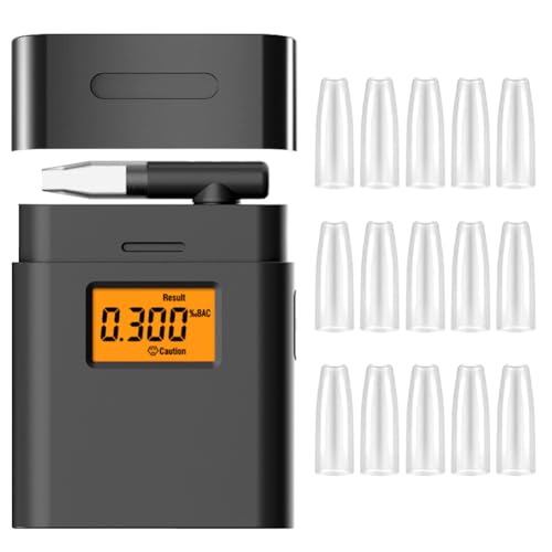 Alcoholímetro de precisión policial, alcoholímetro profesional con pantalla LCD digital, medidor por mil de alta precisión con 15 boquillas, alcoholímetro portátil para el hogar y la fiesta
