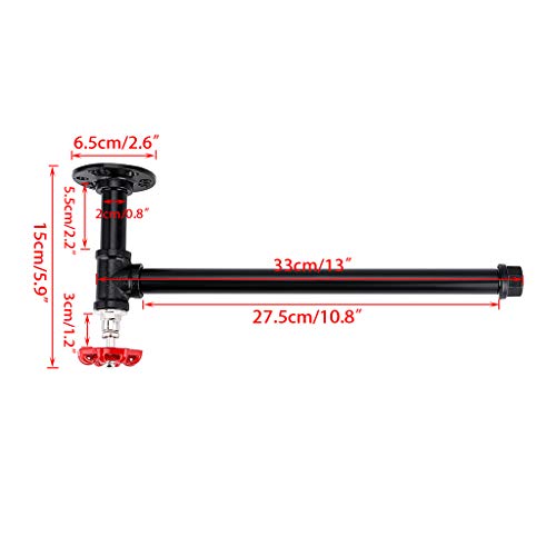 Sumnacon 13 Inch Industrial Pipe Paper Towel Holder - Wall Mounted Iron Vintage Tissue Holder With Hardware, Heavy Duty Rustic Hand Towel Bar Rack For Bathroom, Kitchen, Red Handle #TOP2