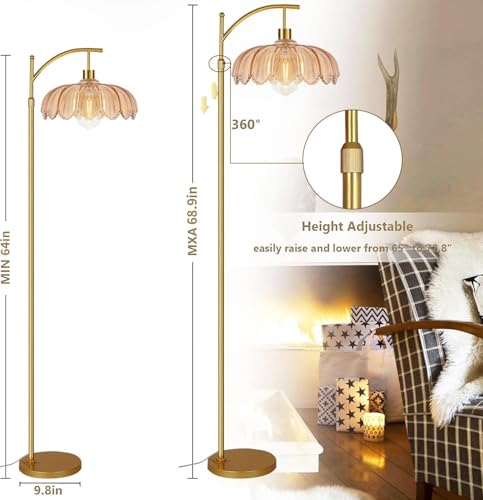 Image of Vintage Floor Lamps for Living Room Glass Floor Lamp with Remote Control & 3 Color Temperature,Dimmable Floor Lamp Gold Mid Century Modern Standing Lamp Brass Tall Floor Lamps for Bedroom Corner