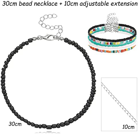 MEITREND Beaded Necklaces Choker Small Beady Necklaces,5PCS Boho Layered Necklaces Colorful Handmade Bead Bohemian Necklace With Adjustable Chain,Exotic Costume Jewellery for Women Girls Holiday