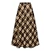 Women's Fall Winter Wool Plaid Skirts High Waist A Line Long Skirt Fashion Warm Flared Pleated Tartan Skirts(Khaki,X-Large)