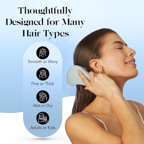 Image of Kitsch Detangle Brush - Gentle Curly Hair Brush All Hair Types - Haze Blue | Flexible Bristles for All Hair Types - Dry or Wet Detangling Hair Brush for Women & Men, Detangle Brush for Adults & Kids