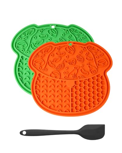 ETIALURE 2PCS Licky Mats for Dogs, BPA-Free Slow Feeding Lick Mats with Suction Cup for Cats Anxiety Relief, Licking Mat for Grooming and Bathing (Orange & Green)