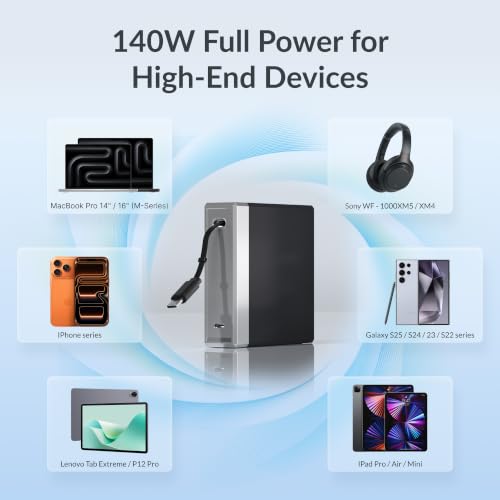 Image of Gitryin 140W GaN Retractable USB C Laptop Charger, for MacBook Pro Charger | Computer Charger with 31.5in Type-C Cable, 2 USB C Ports, Fast Charging for MacBook Pro /Air, iPad, iPhone 17 /16, Black