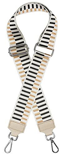 Caspar BSG03 breiter Leder/Textil Schultergurt mit silberfarbenem Karabiner für Handtaschen, Farbe:beige, Accessoires:One Size