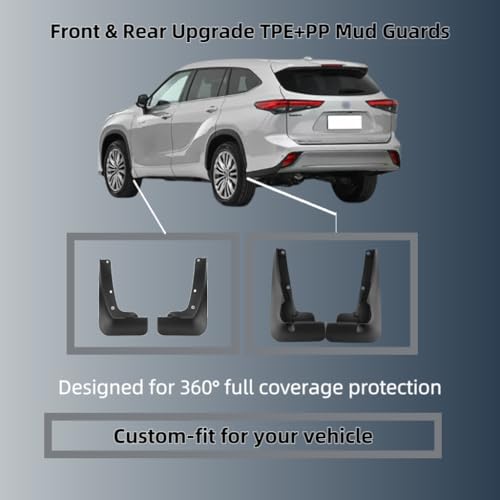 Image of No Drill Mud Flaps Splash Guards Compatible with Toyota Highlander 2020-2026,OEM Style Textured Black Custom Fit All Weather Exterior Accessories(4PCS)