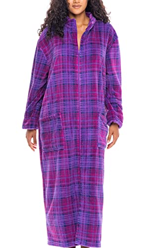 Image of Alexander Del Rossa Long Zip Up Robes, Plush Zipper Robes for Plus Size, Housecoats Zipper Front