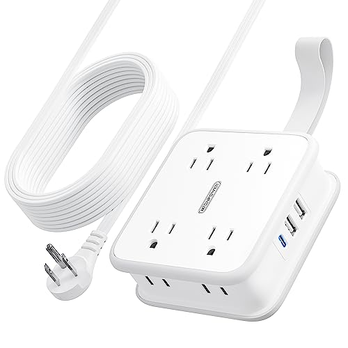 NTONPOWER Extension Cord with 3 USB Ports, 8 Widely Spaced Outlets Flat Extension Cord 6 Feet, Small Wall Mount Power Strip, Extension Cord with Multiple Outlets for Home Dresser Office Dorm Travel