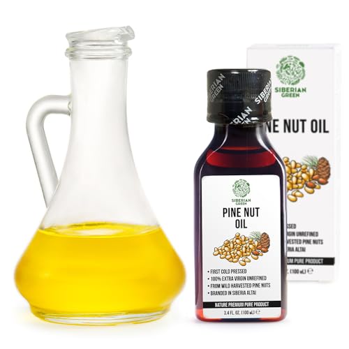 Aceite de nuez de pino siberiano 3.4 fl.oz / 100ml crudo extra virgen sin refinar, primer prensado en frío de piñones recolectados en el medio silvestre