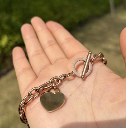 Wanggao AMG151N-3RG Elegent Love Stainless Steel Link Chain Blank Heart Charms Necklace For Women Toggle Clasp Closure Jewelry,Rose Gold thumb #5