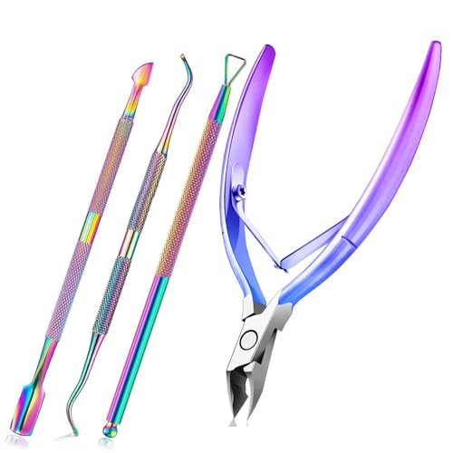 4 Piezas Alicates Cuticulas Acero Inoxidable, Cortador de Cutículas para Uñas de Manos y Pies, Empujador de Cutículas; Diseño Atractivo, Fácil de Limpiar, Duradero y Preciso.