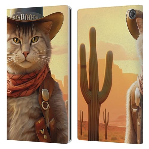 Étui portefeuille Fire Max 11 Amazon 2023 Head Case Designs Kitty Cowboy en cuir