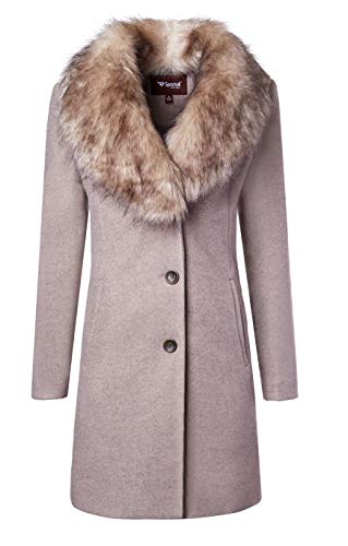 Sportoli Coats for Women Faux Wool Single Breasted Winter Jacket with Detachable Fur - Taupe (Large)