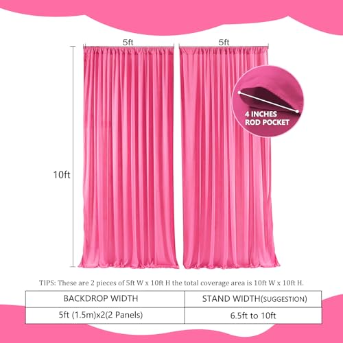 Image of 2 Panels Deep Pink Backdrop Curtain, 10 x 10 Feet Polyester Background Curtains for Parties, Weddings, Baby Showers, Halloween, Christmas, Birthday Party Photoshoot Backdrop Curtains Decorations