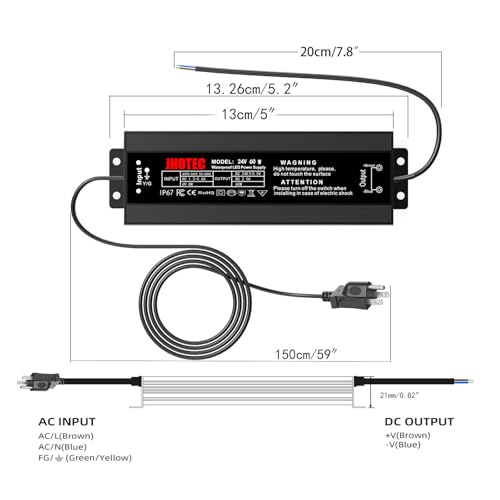 Image of LED Driver 60W,Waterproof IP67 Power Supply AC100-264V to 24V DC 2.5A Low Voltage Transformer Ultra Thin Adapter,with UL 3-Prong Plug for Outdoor LED Lights,Computer Project,Water Pump etc