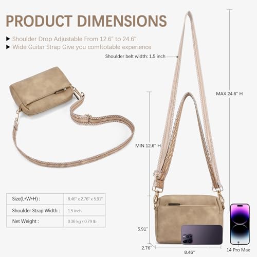 Image of BOSTANTEN Small Crossbody Purse for Women Triple Zip Cell Phone Leather Handbag with Colored Shoulder Strap