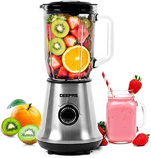 Geepas 700W Glass Jug Food Blender Smoothie Maker | Stainless Steel Cutting Blades, 3 Speed Control with Pulse & 1.5L Glass Jar | Powerful Copper Motor Jug Blender & Ice Crusher  2 Year Warranty