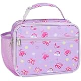 BrainyBees Lunch Bag for Girls - Insulated Kids Lunch Box Reusable Girls Lunchbox with Water Bottle Holder Toddler Lunch Tote Bag for School Daycare, Purple Butterfly