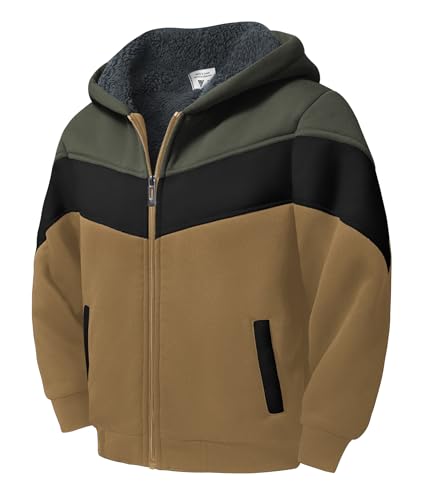 Image of SWISSWELL Boys Fleece Jacket Long Sleeve Sherpa Lined Zip Up Hoodies Soft Warm Sweatshirt Outerwear for Kids 6-15 Years