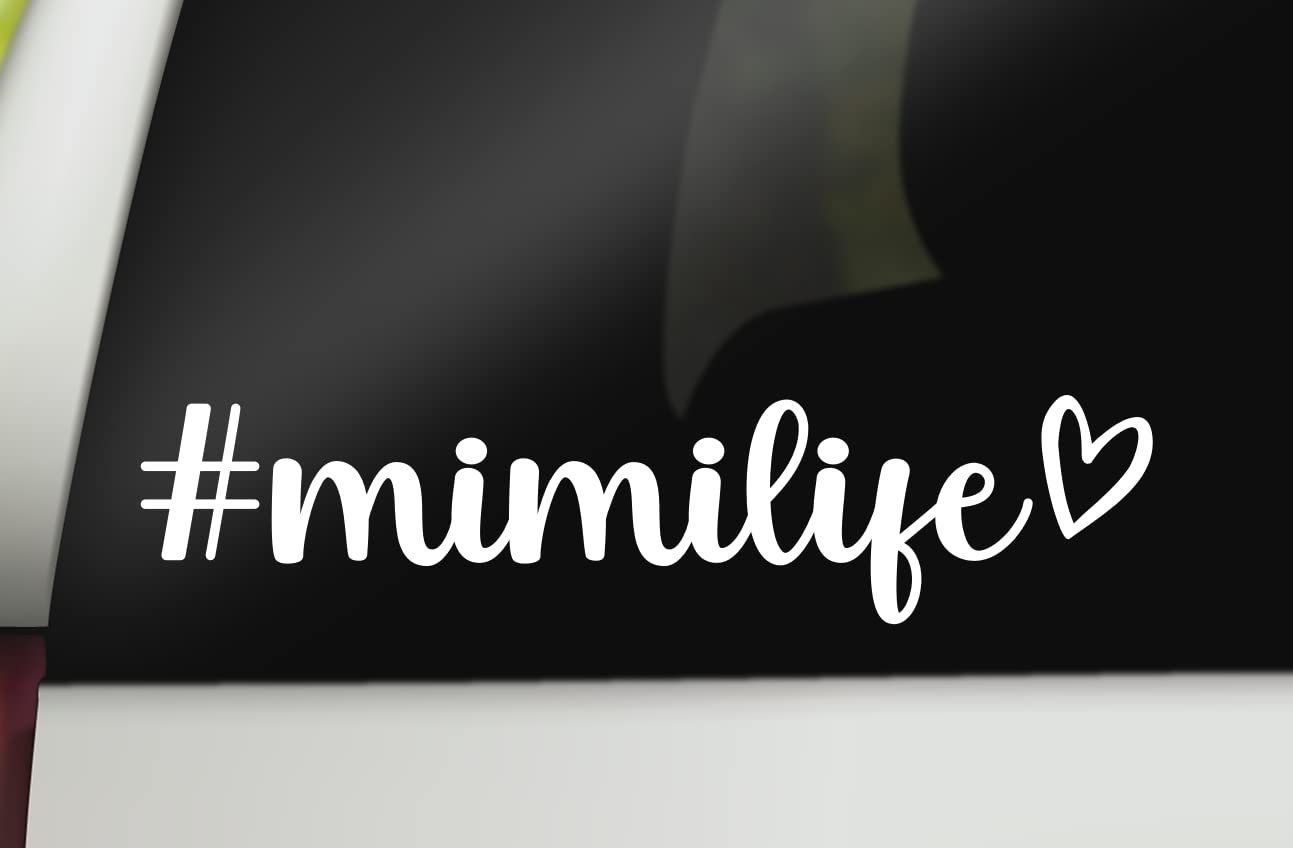 Mimi Life Vinyl Decal | Grandma Decal Bumper Sticker | 8" x 1.8" Size White | Made in USA
