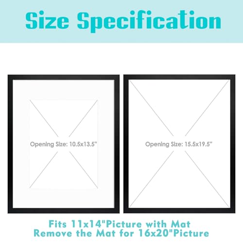 Image of Frametory 16x20 Picture Frame for Wall, Display Picture 11x14 with Mat or 16x20 Without Mat, Gifts for Family (Black, 6 Pack)