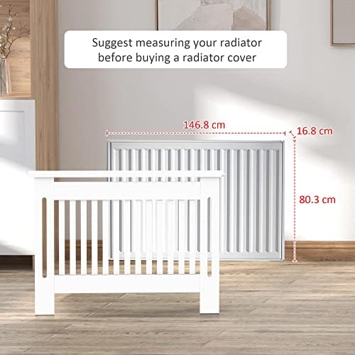 HOMCOM MDF Radiator Cover Cabinet Top Shelving Home Office Vertical Slatted Vent White 152L x 19W x 81H