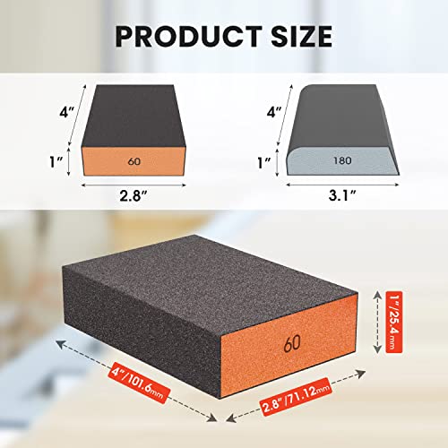 YOUNGTEC 12 Pack Sanding Sponge, Coarse & Fine Sanding Sponges in 60/80/120/180/220 Grit Assortment Washable and Reusable