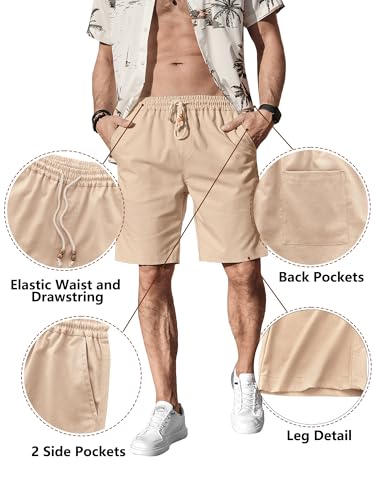 Image of Comdecevis Men's Linen Shorts Casual Elastic Waist Drawstring Summer Beach Vacation Yoga Golf Shorts with Pockets