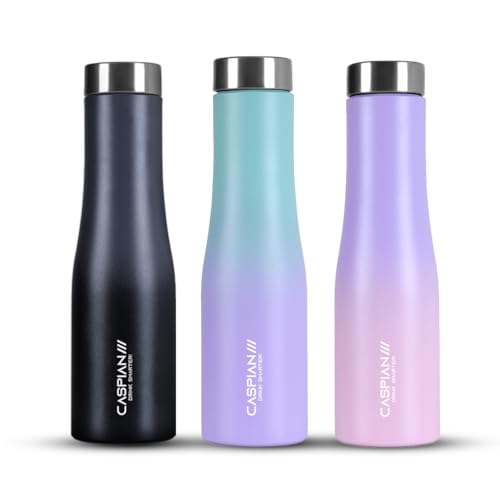 Image of CASPIAN / / / Aqua ISI Certified Stainless Steel Water Bottle 1ltr. (Multicolors, 1 Litre, Set of 3) |Leak Proof Thunder for Fridge Home Office Travel School Kids Boys Girls Adults Sports Gym |BPA Free