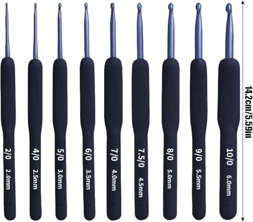 Image of Crochet Kit with Soft Grip Handles - Full Crochet Hook Set for Beginners & Yarn Lovers - Ergonomic Crochet Tools for DIY Craft & Gifting (Dark Blue Kit)